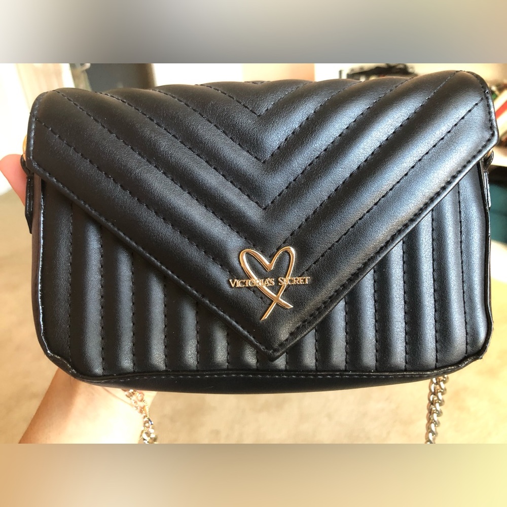 Victoria Secret Black Quilted Crossbody Clutch Bag